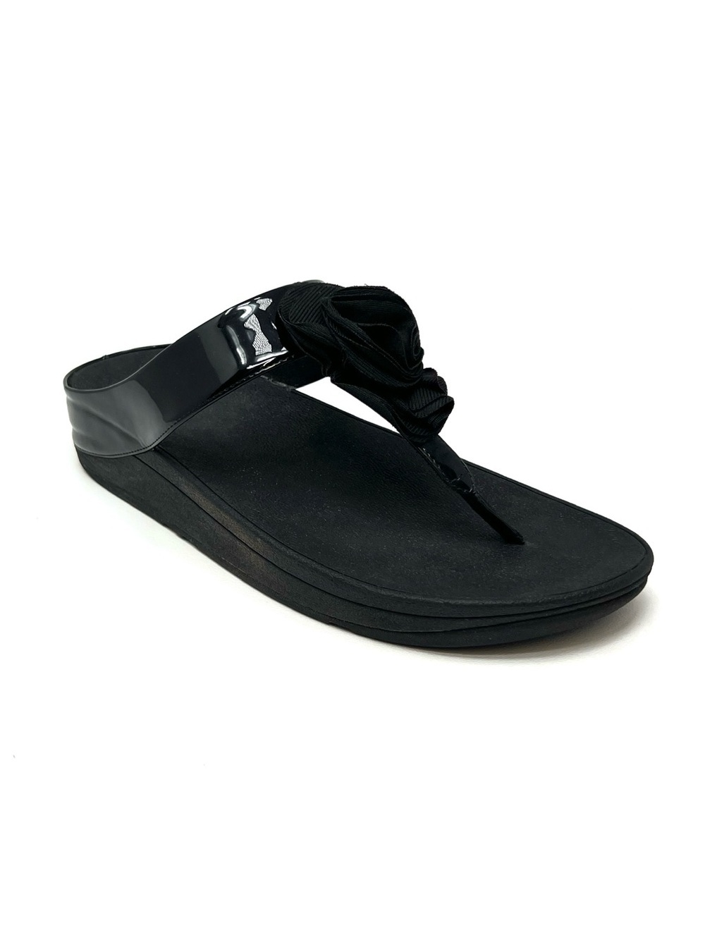 FitFlop Women's Florrie Toe-Post Thong Sandals Women’s Size 10 Black Patent EUC